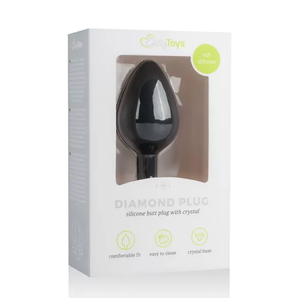 Easytoys Diamond - plug anal avec pierre blanche - taille moyenne - noir