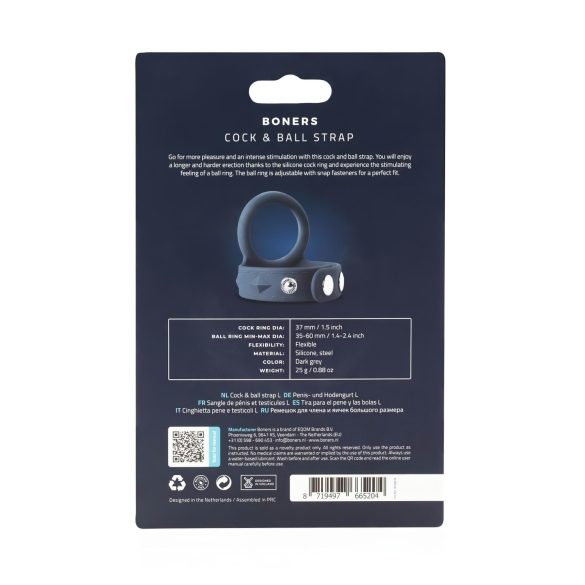 Boners - anneau pénis et testicules 2 en 1 - silicone gris