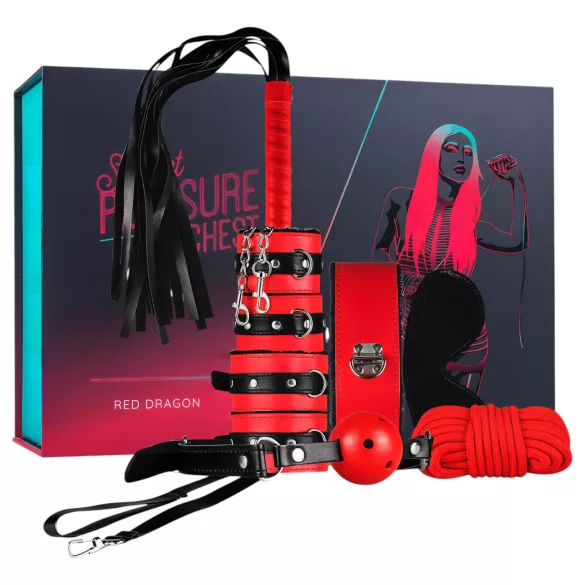 Coffret Secret Pleasure - kit BDSM avancé - 10 pièces (rouge)