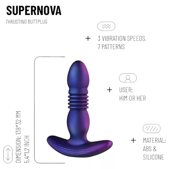 Hueman Supernova - plug anal vibrant à va-et-vient - silicone violet