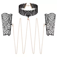 Rosy Gold - collier et menottes poignet - noir