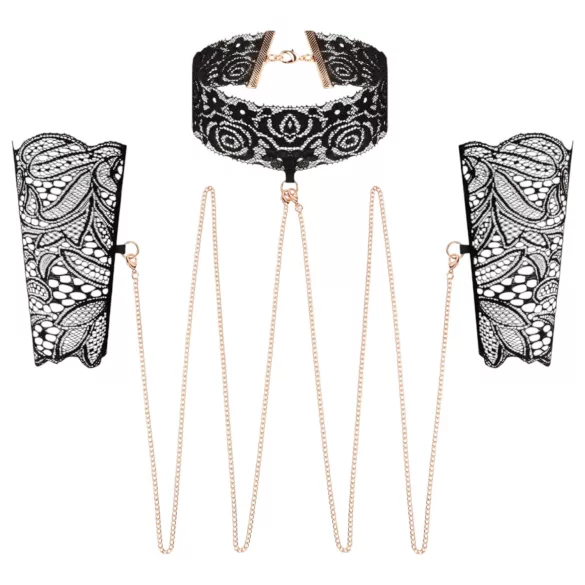 Rosy Gold - collier et menottes poignet - noir