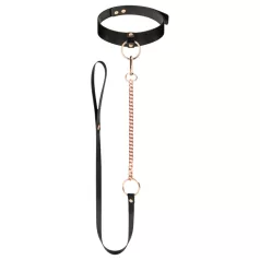 Rosy Gold - collier et laisse - cuir noir et or rose