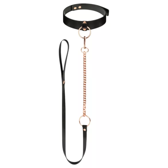Rosy Gold - collier et laisse - cuir noir et or rose