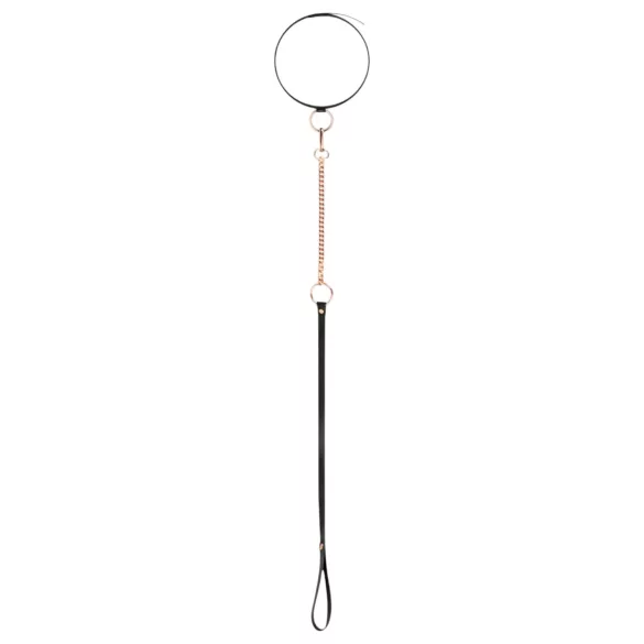 Rosy Gold - collier et laisse - cuir noir et or rose