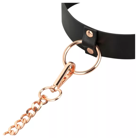 Rosy Gold - collier et laisse - cuir noir et or rose
