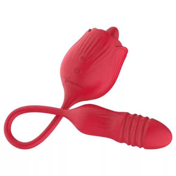 Teazers Rose - vibromasseur à va-et-vient avec stimulateur clitoridien langue (rouge)