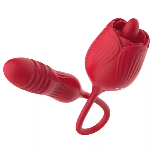 Teazers Rose - vibromasseur à va-et-vient avec stimulateur clitoridien langue (rouge)