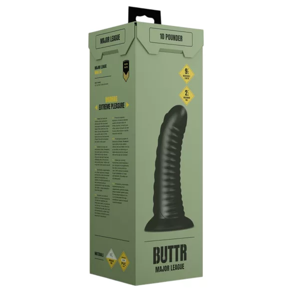 BUTTR Double Ribbed - plug anal géant à grosses côtes (noir) - 26 cm