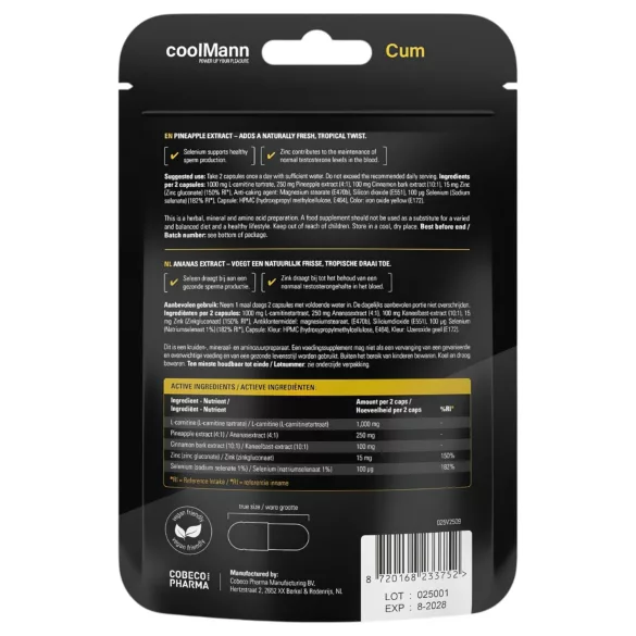 CoolMann Cum - complément alimentaire en gélules pour hommes à l’ananas (60 pcs)