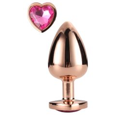  Gleaming Love - plug anal aluminium cœur cristal - M - rose doré