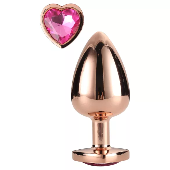 Gleaming Love - plug anal aluminium cœur cristal - M - rose doré