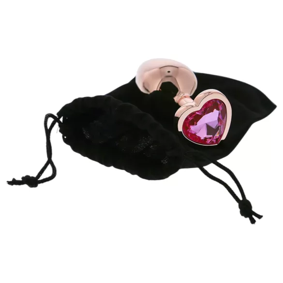 Gleaming Love - plug anal aluminium cœur cristal - M - rose doré