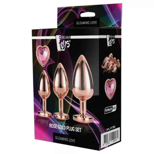 Gleaming Love - plug anal cœur - set de 3 - rosegold