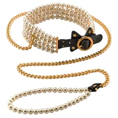Allure - collier perlé avec laisse - noir