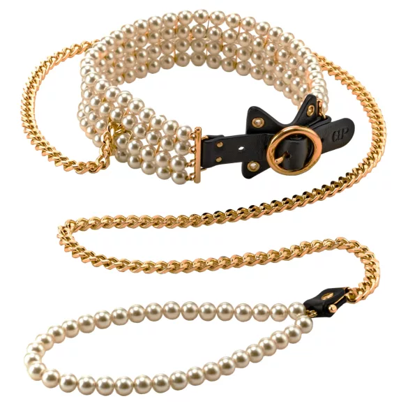 Allure - collier perlé avec laisse - noir