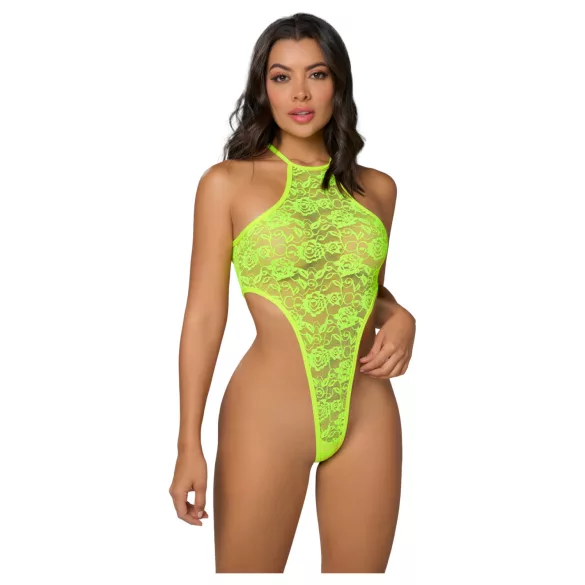Zôf Sunny - body en dentelle à échancrure haute avec tour de cou (jaune)
