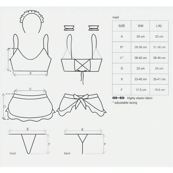 Obsessive - Costume de soubrette - Ensemble 5 pièces - déguisement sexy