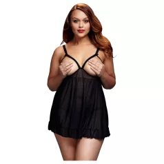 Baci - Babydoll grande taille ouvert à pois - noir (XL-XXL)