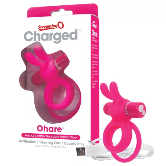 Screaming O Ohare - anneau pénien vibrant lapin rechargeable - silicone rose