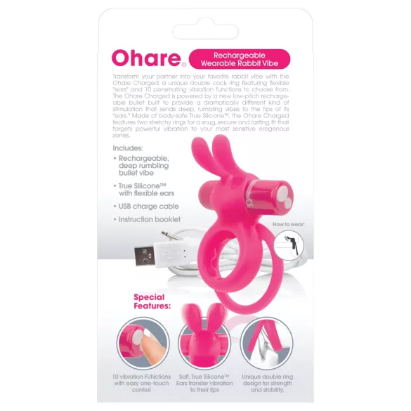Screaming O Ohare - anneau pénien vibrant lapin rechargeable - silicone rose