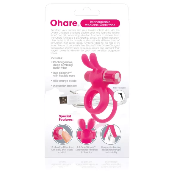 Screaming O Ohare - anneau pénien vibrant lapin rechargeable - silicone rose