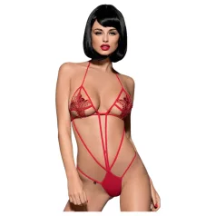   Obsessive Luiza - body rouge à bretelles, motif tulipes (S/M)
