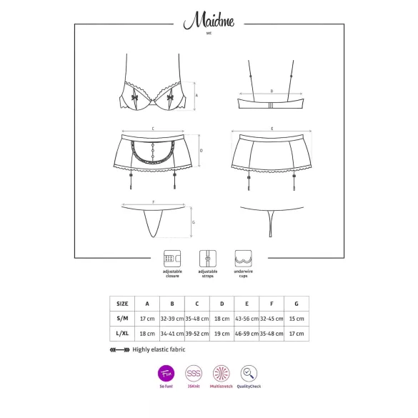 Obsessive - Déguisement soubrette - Set 6 pièces - Lingerie noire - L/XL