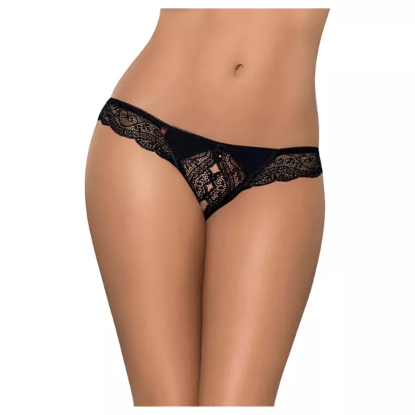 Obsessive Miamor - string ouvert femme avec strass - dentelle noire - L/XL