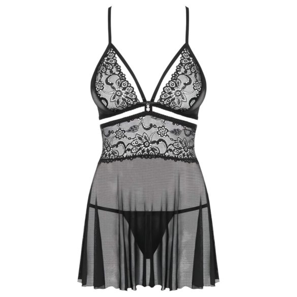 Obsessive 838-BAB-1 - ensemble babydoll dentelle translucide (noir) - 2XL/3XL