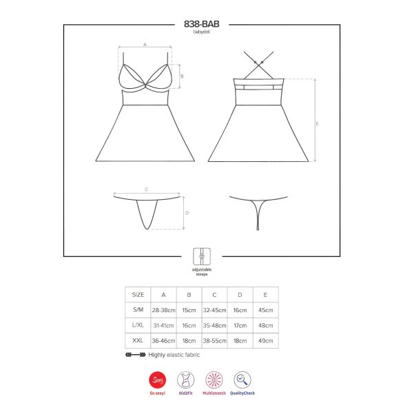 Obsessive 838-BAB-1 - ensemble babydoll dentelle translucide (noir) - 2XL/3XL