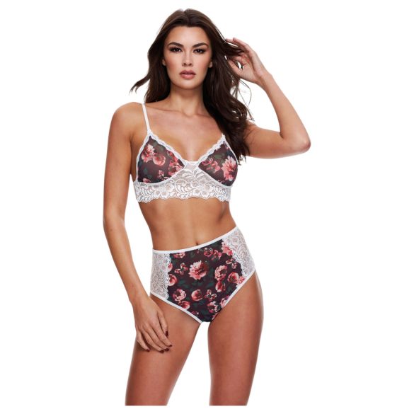 Baci - Ensemble fleuri en dentelle, taille haute - M/L