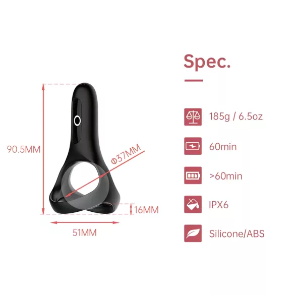 Magic Motion Rise - anneau pénien vibrant connecté rechargeable - noir
